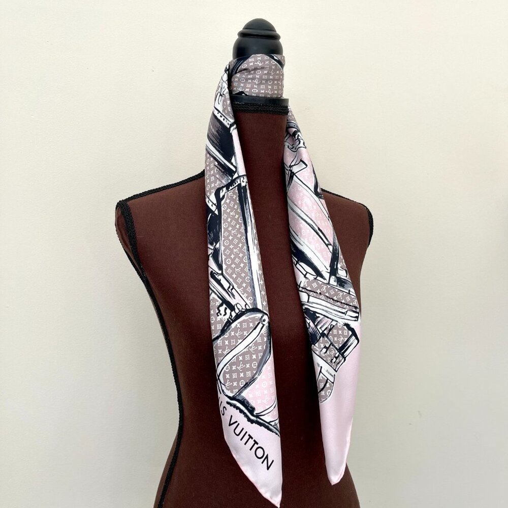 Louis Vuitton Trunks & Luggage Monogram Pink Brown Silk Scarf - Picture 15 of 15